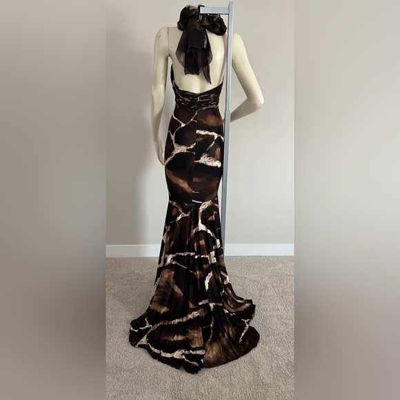 Roberto Cavalli Silk Animal Print Halter Gown with Snake Brooch – Size XS - Picture 5 of 17